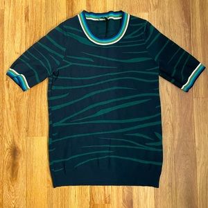 Women's Dark Green Striped Short-Sleeve Sweater Tee